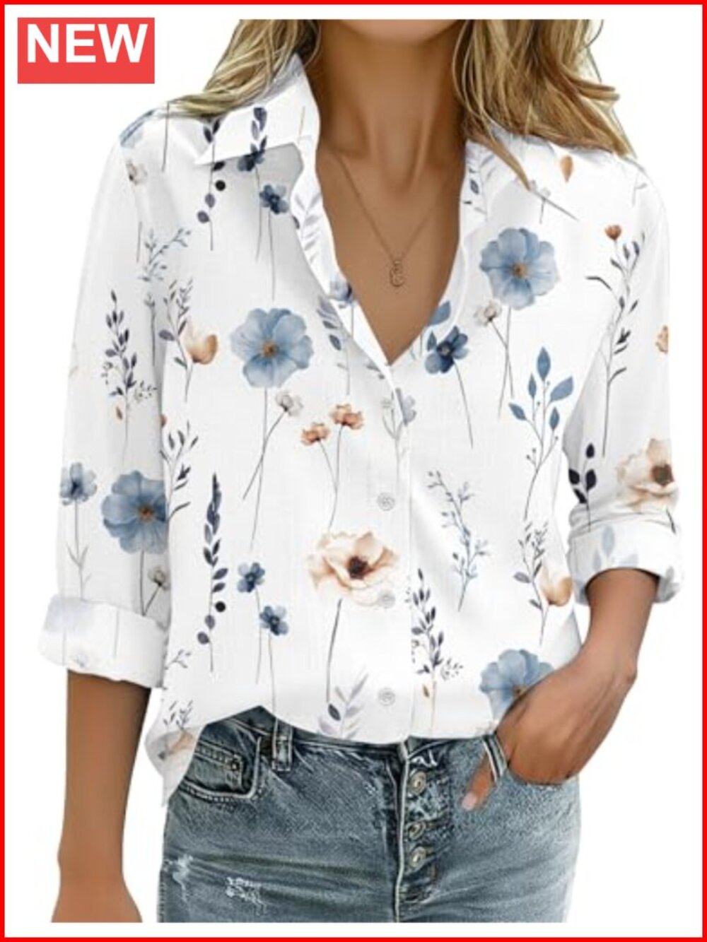 Women's 100% Cotton Button Down Shirt Long Sleeve Collared Blouse